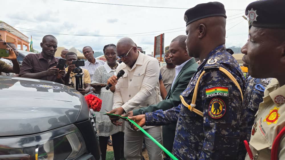 Hon. Bright Asamoah Brefo Bolsters Security in Bibiani with Donation of Brand-New Patrol Vehicle to Police